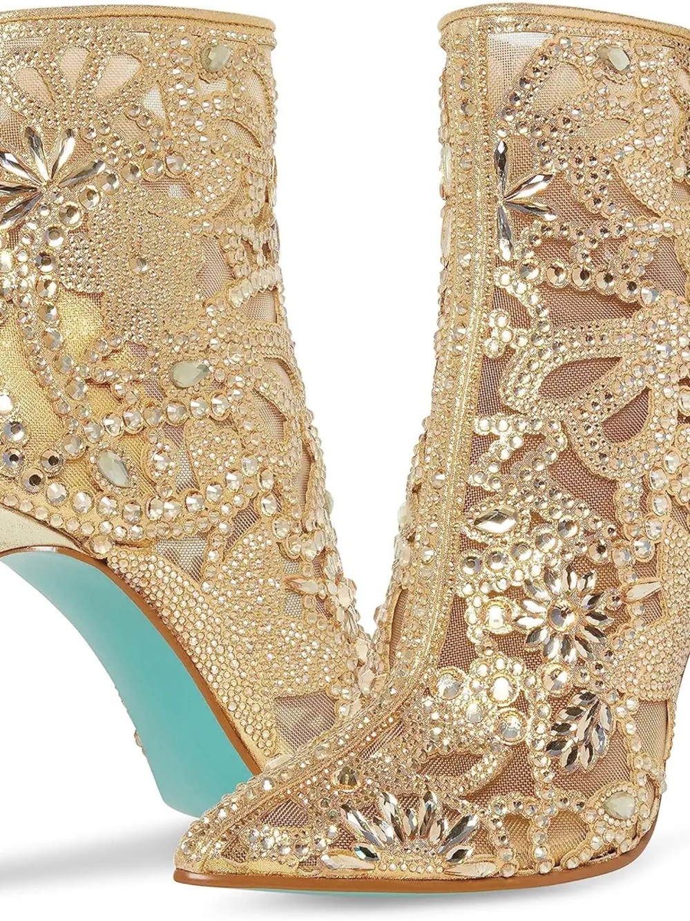 Betsey Johnson Gold Embellished Mesh Ankle Boots
